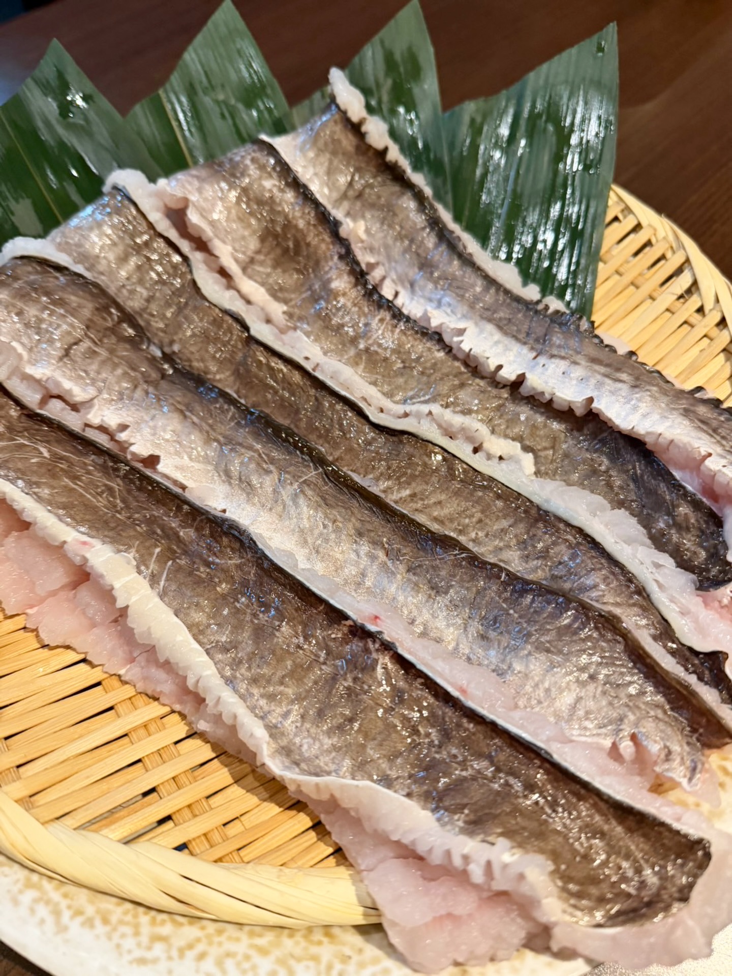 周南Diningぜん(徳山駅前)で入荷した防府産のはも。天麩羅や炙りで楽しめる旬の一品